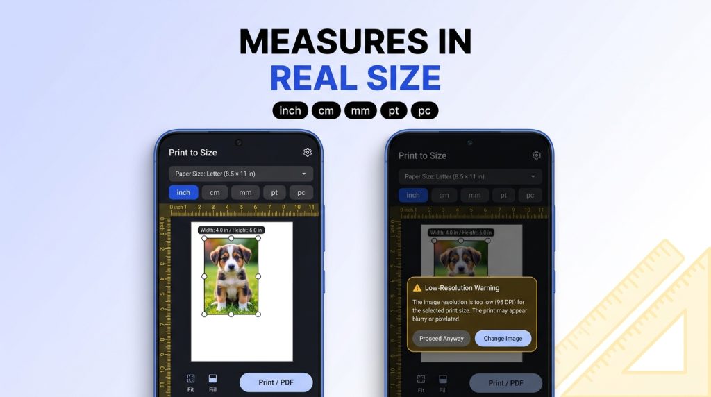 Photo Printer app screen: Crop screen comparing the 3:2 and 5:4 crop ratios on the same photo